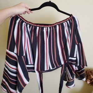 Guess Stripped Bell Sleeve Crop Top